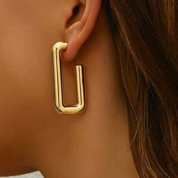 14K Gold Womens Square Semi Hoop Earrings 14 Karat Silver Curved Hoops Jewelry